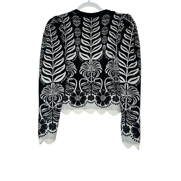 FARM rio Sweater Alnika Tropical Knit‎ Blouse Women's Médium Black Floral Crop - Picture 4 of 12